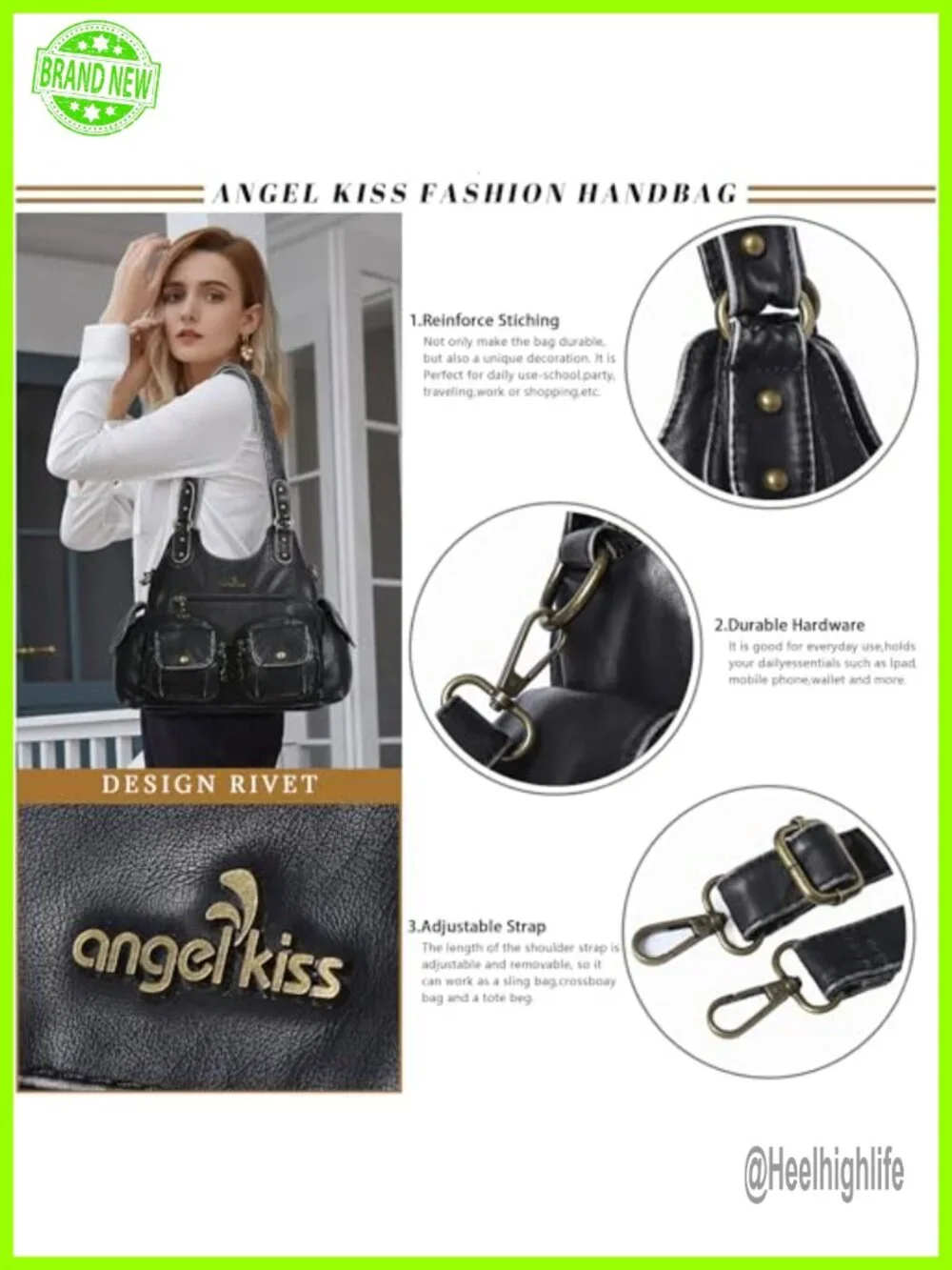 Soft PU Leather Hobo Shoulder Bag with Adjustable Strap